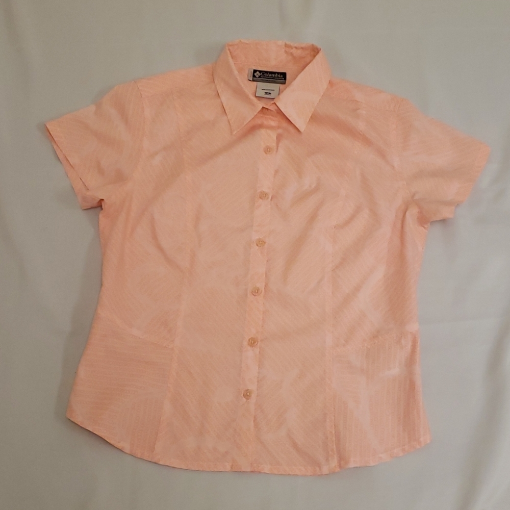 Columbia XCO Short Sleeve Button Shirt Peach Pink Women's Medium M